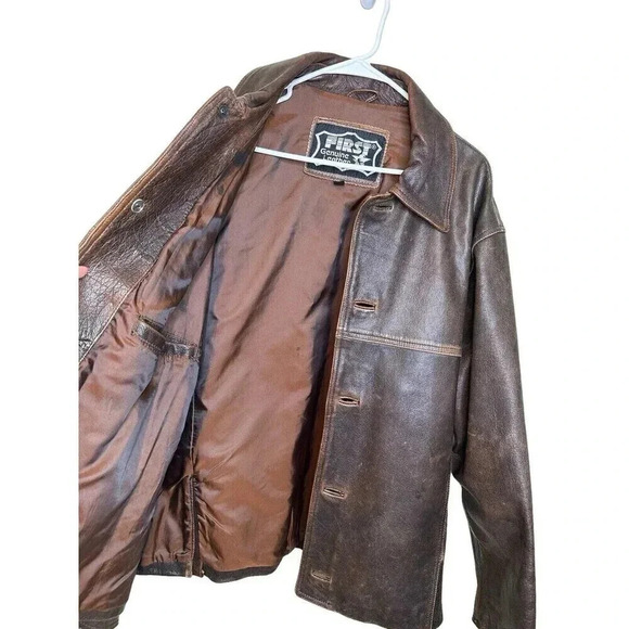 FIRST GENUINE LEATHER MEN’S JACKET SIZE XL Brown - Picture 3 of 14